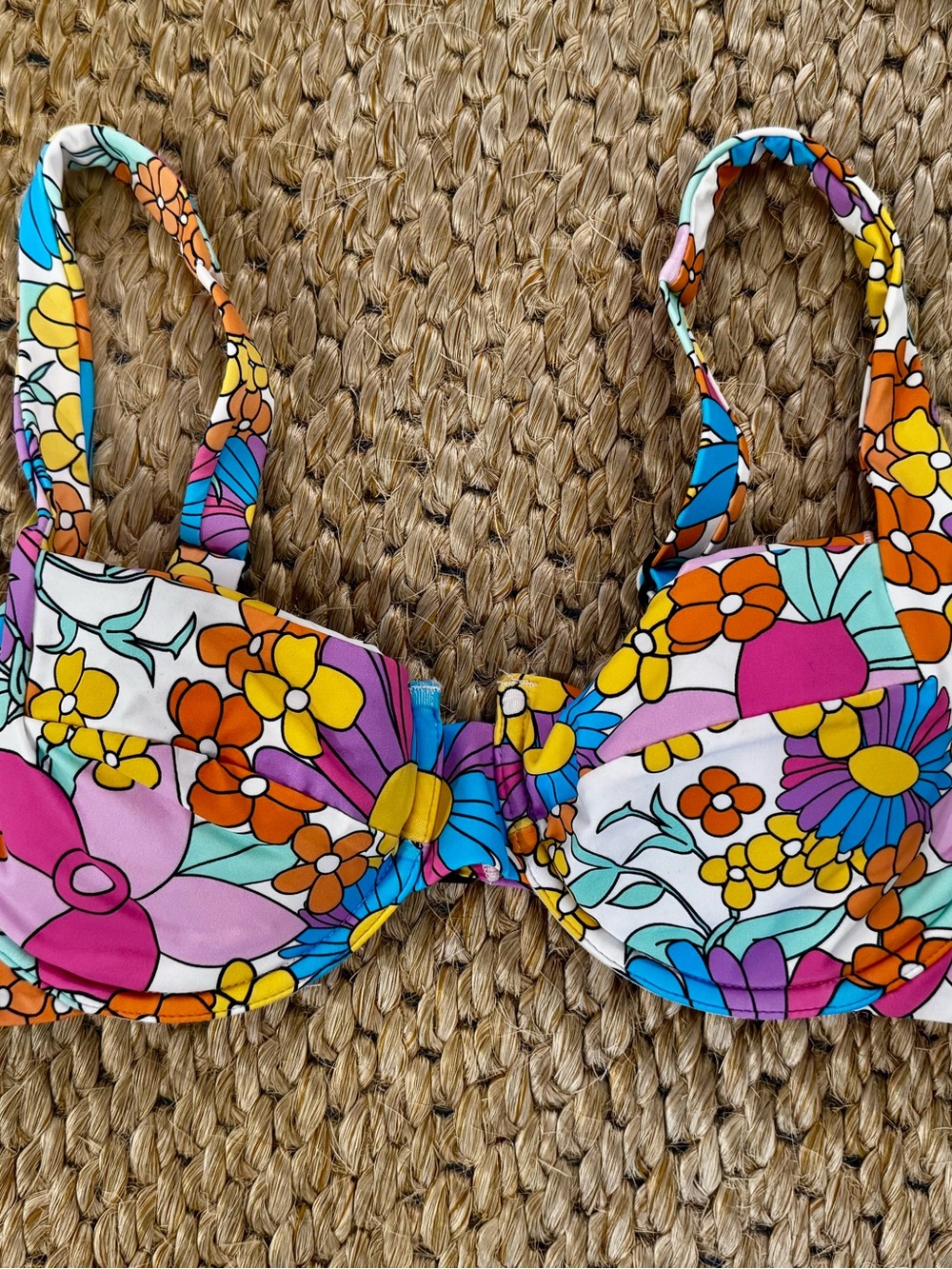 Floral Retro Print Underwire Bikini Top - Pink & Orange - Picture 2 of 6